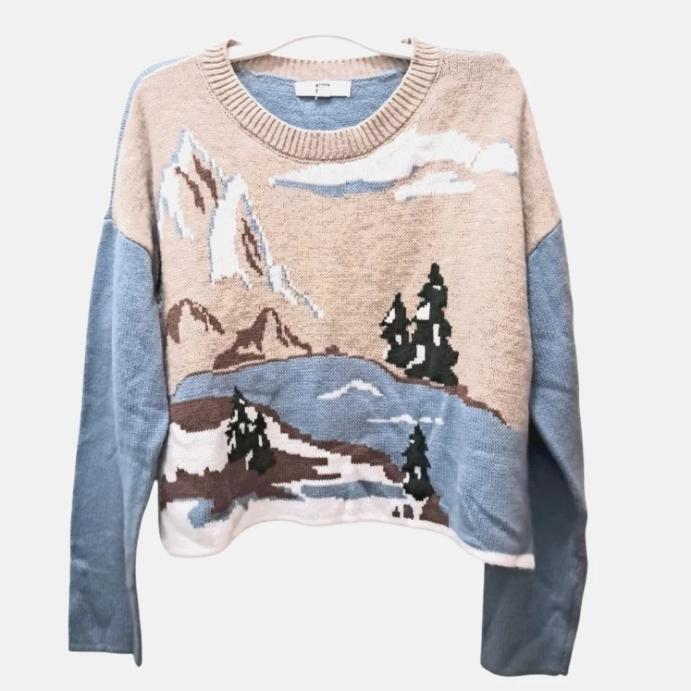 Madden NYC Scenic Landscape Cropped Pullover Sweater Size 2XL